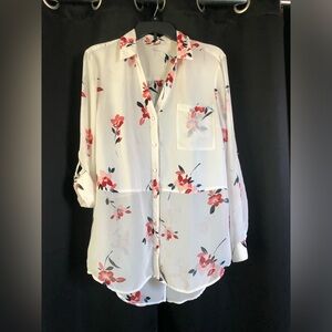 Candies XL button up white floral blouse